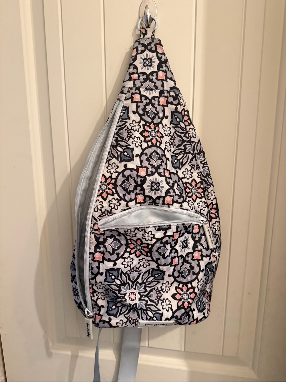 Vera Bradley Patterned Crossbody Sling in Pink and Gray